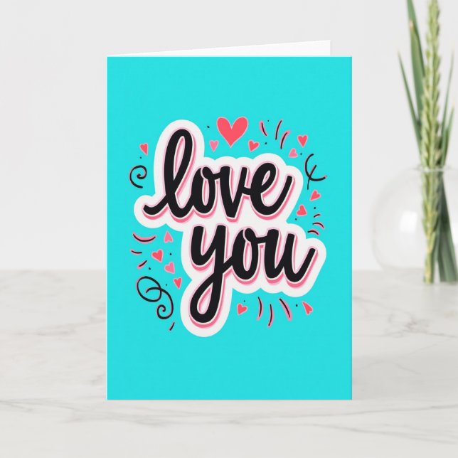 Clean Minimalist Love You Hearts Card (Front)