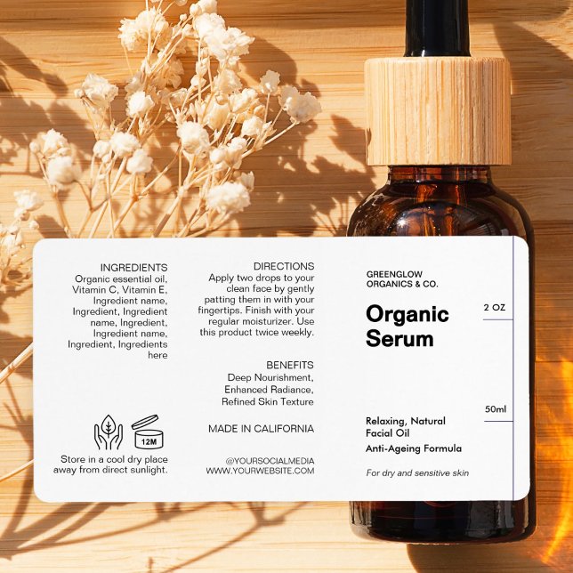 Clean & Minimalist Modern Cosmetic Dropper Bottle  Label (Zazzle Clean & Minimalist Modern Cosmetic Dropper Bottle  Label)