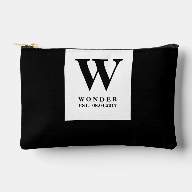 Clean Minimalist Monogram | Black Newlywed Wedding Accessory Pouch