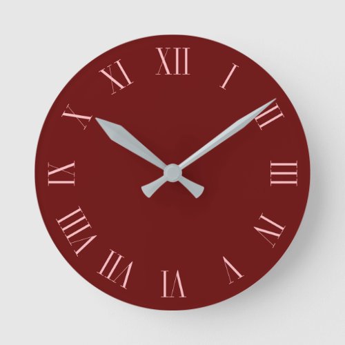 Clean minimalist roman numeral in custom color round clock