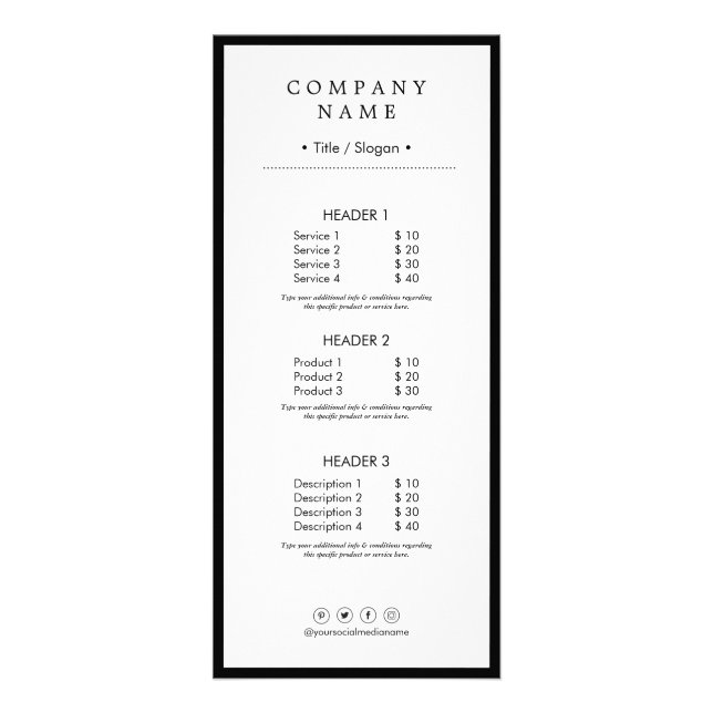 Clean Minimalist Social Media Luxury Black&White Rack Card (Front)