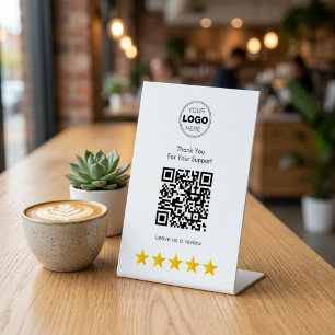 Clean Minimalist Thank You Review QR Code Pedestal Sign