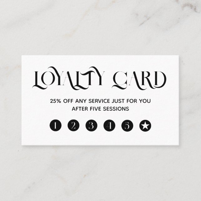 Clean minimalist white and black loyalty card (Front)