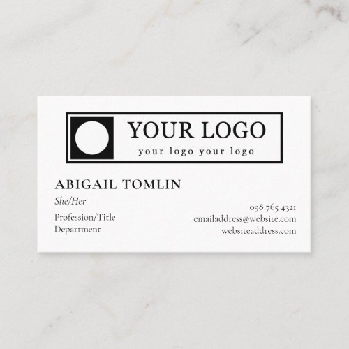 Clean Minimalist Your Logo  Personal Pronoun Business Card