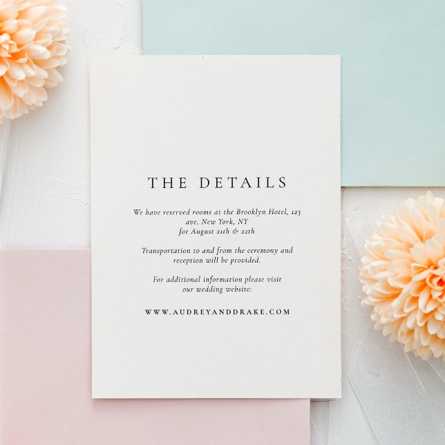 Clean Modern Black and White Wedding Details Enclosure Card (Creator Uploaded)