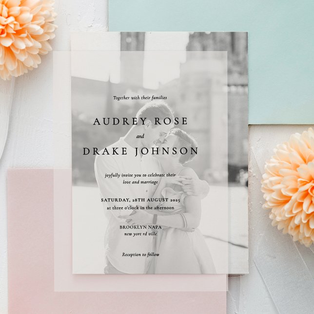 Clean Modern Black and White Wedding Vellum Invitations (Creator Uploaded)