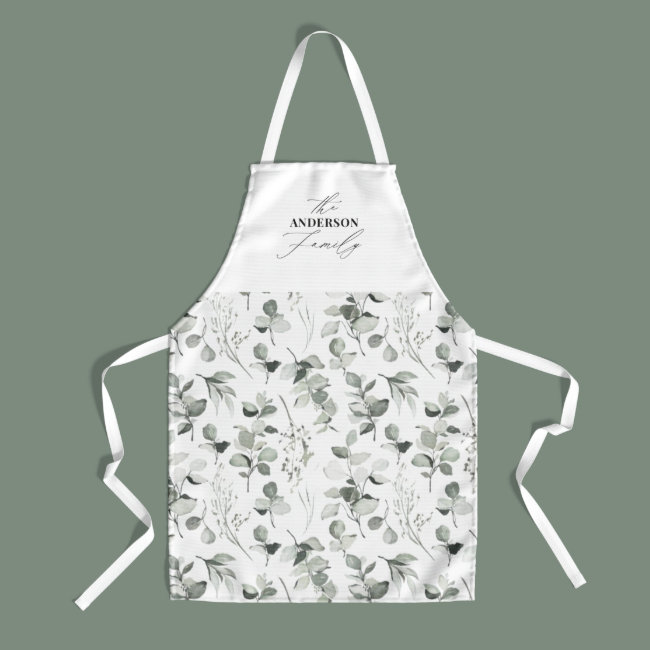 Clean modern elegant botanical green gray holiday  apron