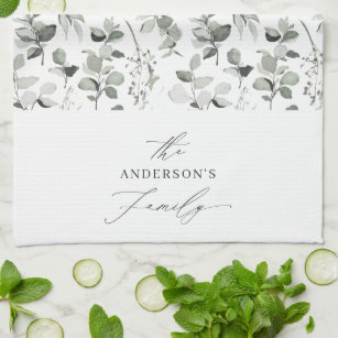 Clean modern elegant botanical green gray holiday  kitchen towel