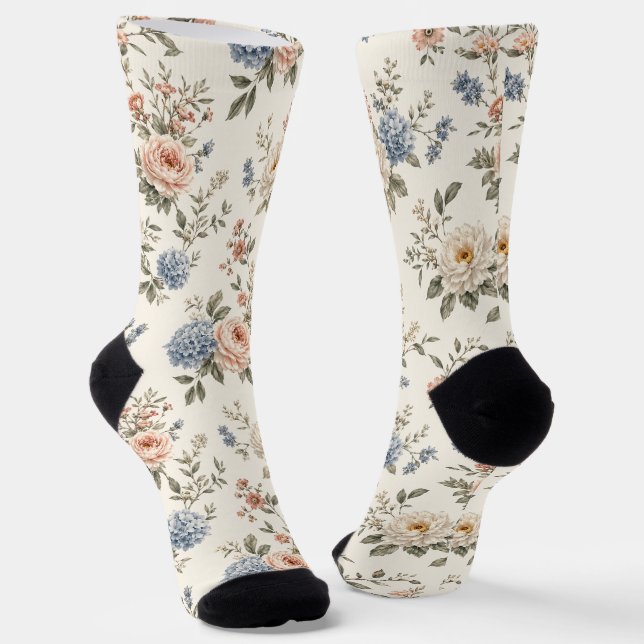 Clean Modern Garden Florals and Negative Space Socks (Angled)