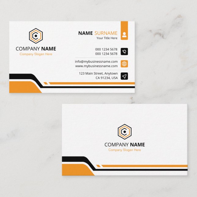 Clean & Modern Orange & White Corporate Business Card (Front/Back)