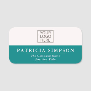 Clean Modern Teal Blue Green and Pearly White Name Tag