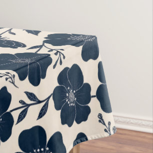 Clean monochrome wildflowers in navy on cream tablecloth