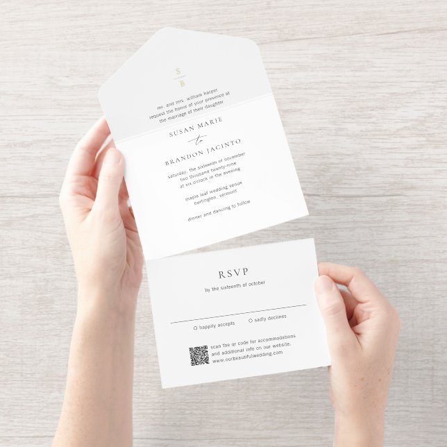 Clean Monogram Modern Wedding All In One Invitation (Tearaway)