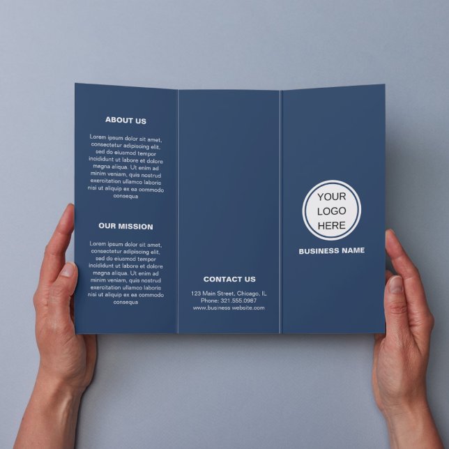 Clean Navy Blue Business Logo Trifold Brochure (Creator Uploaded)