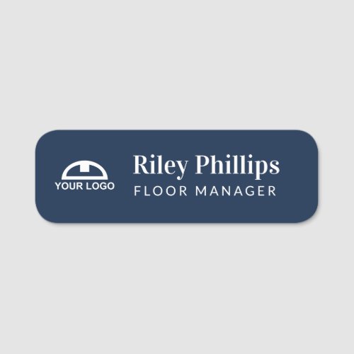 Clean Navy Blue Company Logo Name Title Name Tag