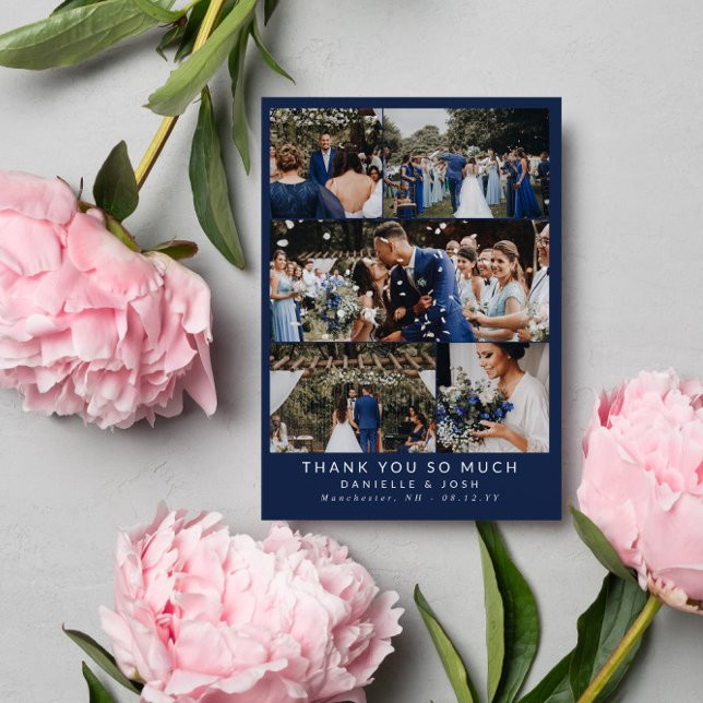 Clean Navy Blue Wedding Photo Collage Thank You (Creator Uploaded)