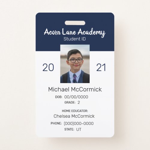 Clean Navy Homeschool Student ID Badge