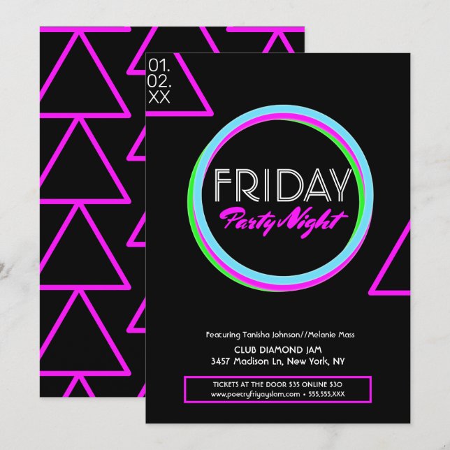 Clean Neon Night Club Flyer Promotional Invitation (Front/Back)