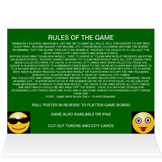 CLEAN NEW WORLD GAME CARD (U.S. EDITION) (Inside Horizontal (Top))