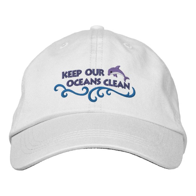 Clean Oceans Embroidered Baseball Hat (Front)