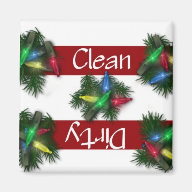 Clean or Dirty Christmas Lights Dishwasher Magnet (Front)