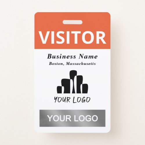 Clean Orange White Visitor 2 Logos Template Badge
