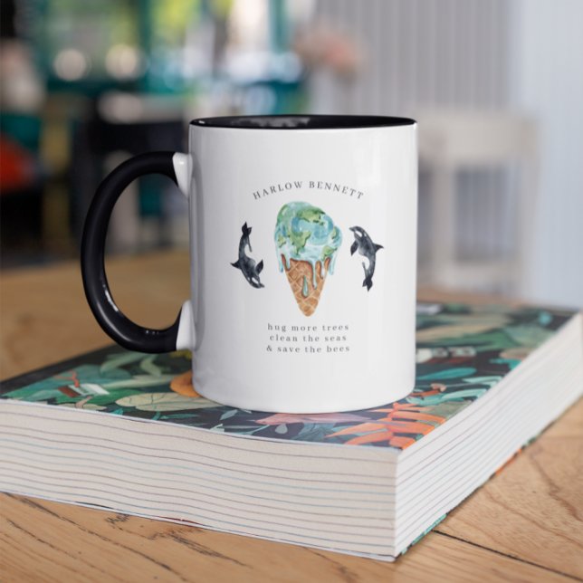Clean Our Oceans | Watercolor Orca Whale Monogram Mug (Creator Uploaded)