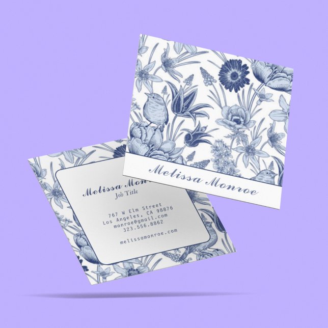 Clean Pastel Blue & White Wildflowers Typography  Square Business Card (Creator Uploaded)