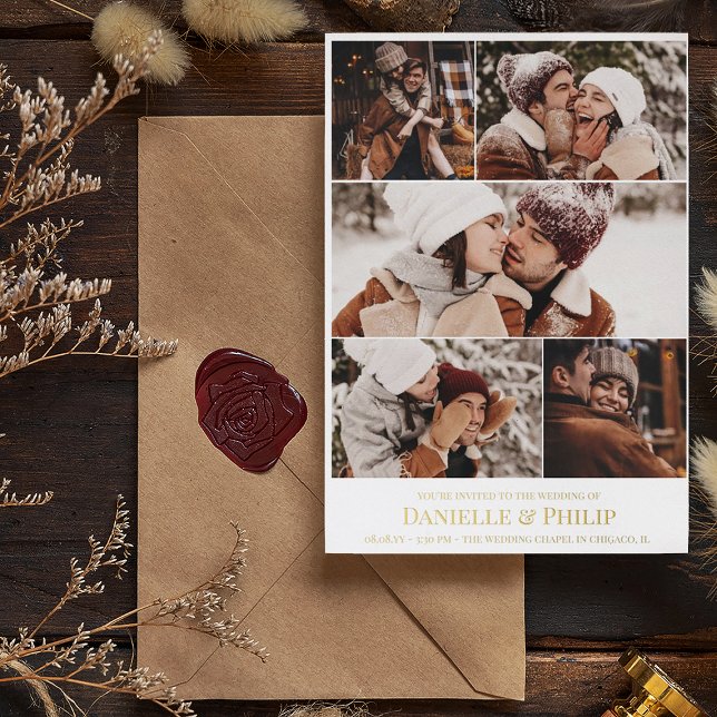 Clean Photo Collage Informal Wedding Foil Invitation (Creator Uploaded)