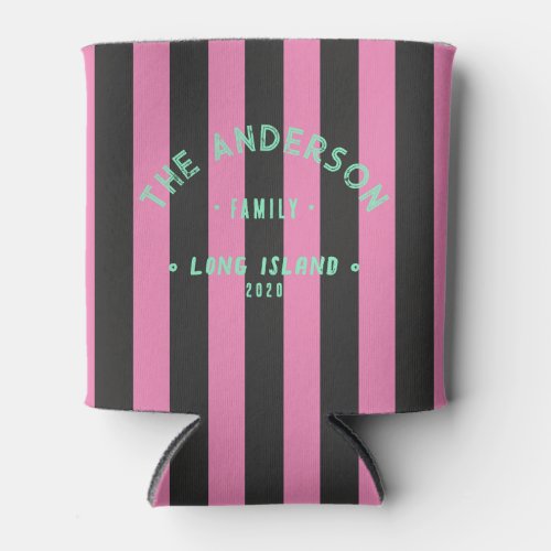 Clean Pink and Black Striping & Family Name Can Cooler