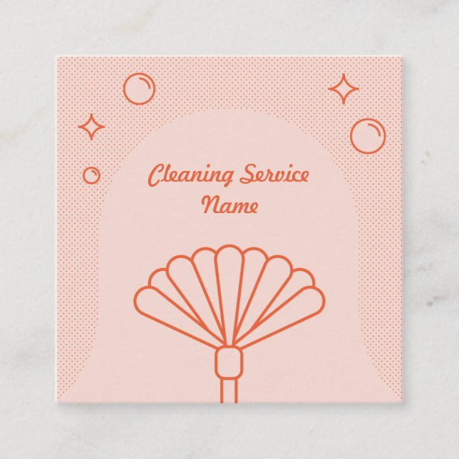 Clean Pink and Orange Cleaning Service Company Square Business Card (Front)