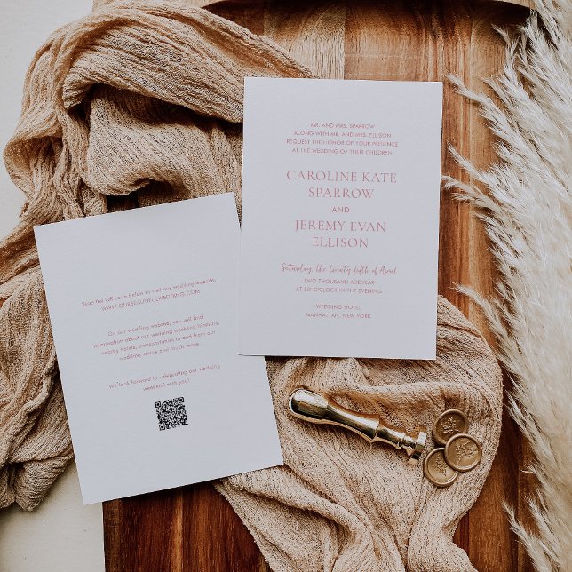 Clean Pink QR Code Elegant Wedding Invitation (Creator Uploaded)