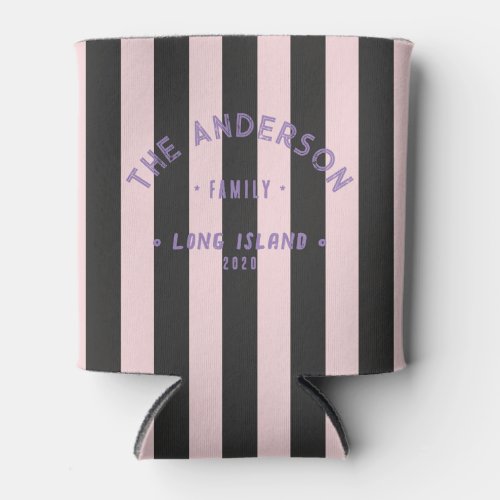 Clean Pink Whisper & Black Striping & Family Name Can Cooler