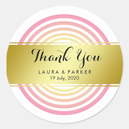 Clean Pink Yoga Circular Gold Thank You Wedding Classic Round Sticker