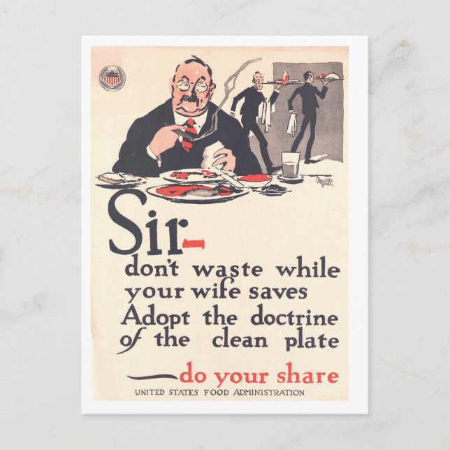"Clean Plate" Poster for Men During WWI Postcard (Front)