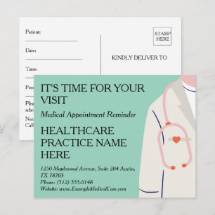Clean Professional Medical Appointment Reminder Postcard