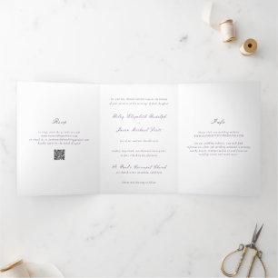 Clean Purple QR Code Elegant Wedding Tri-Fold Invitation