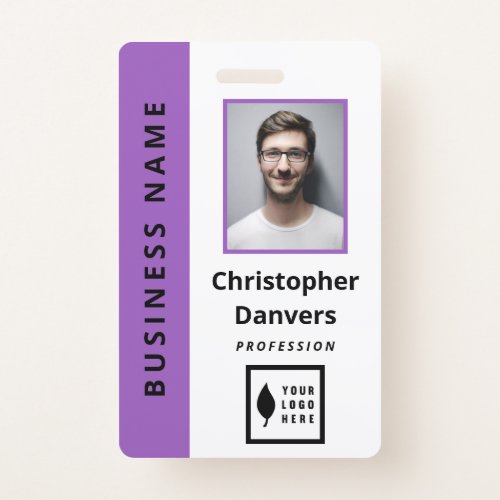 Clean Purple White Add Your Logo Office Employee Badge