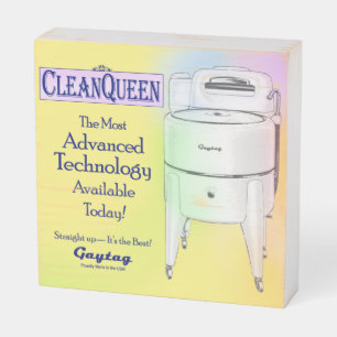 Clean Queen Wringer Washer Wood Box Sign