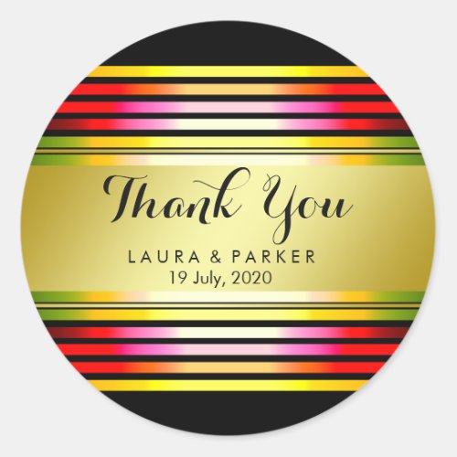 Clean Rainbow Yoga Black Gold Thank You Wedding Classic Round Sticker