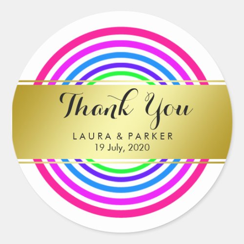 Clean Rainbow Yoga Circular Gold Thank You Wedding Classic Round Sticker