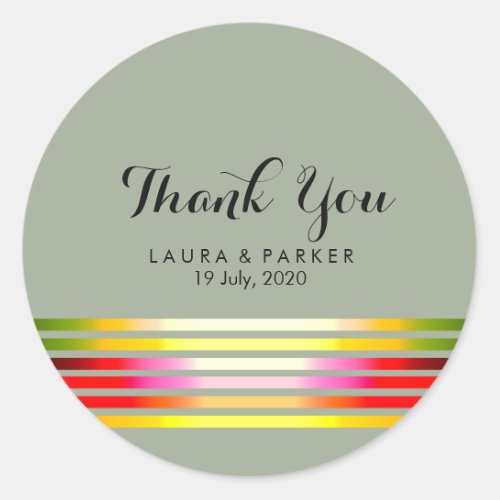 Clean Rainbow Yoga Circular Gold Thank You Wedding Classic Round Sticker