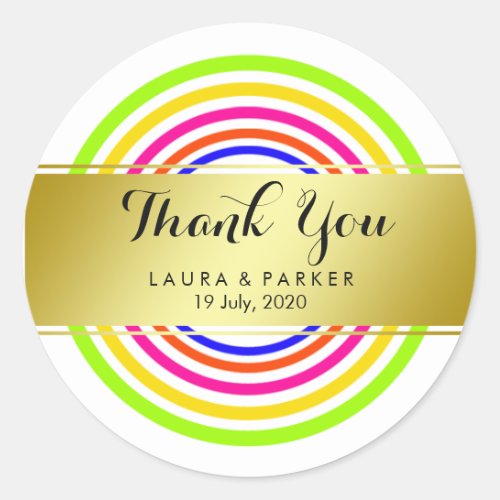 Clean Rainbow Yoga Circular Gold Thank You Wedding Classic Round Sticker