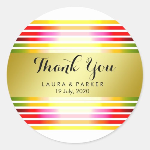 Clean Rainbow Yoga Circular Gold Thank You Wedding Classic Round Sticker