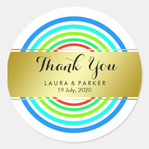 Clean Rainbow Yoga Circular Gold Thank You Wedding Classic Round Sticker