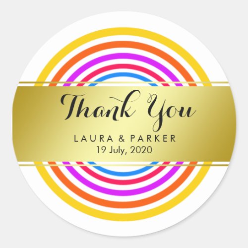 Clean Rainbow Yoga Circular Gold Thank You Wedding Classic Round Sticker