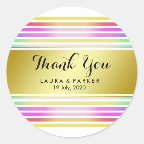 Clean Rainbow Yoga  Gold Thank You Wedding Classic Round Sticker