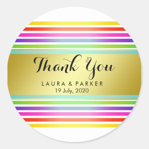 Clean Rainbow Yoga  Gold Thank You Wedding Classic Round Sticker