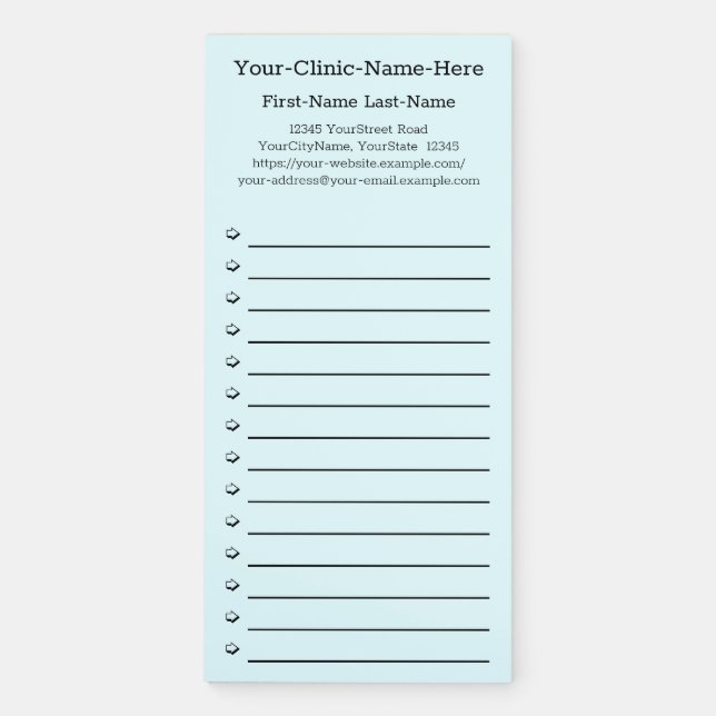 Clean, Respectable, Custom Practice Promotional Magnetic Notepad (Front)