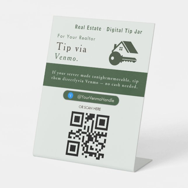 Clean Scan to Tip QR Code Sign | Venmo Tips (Front)